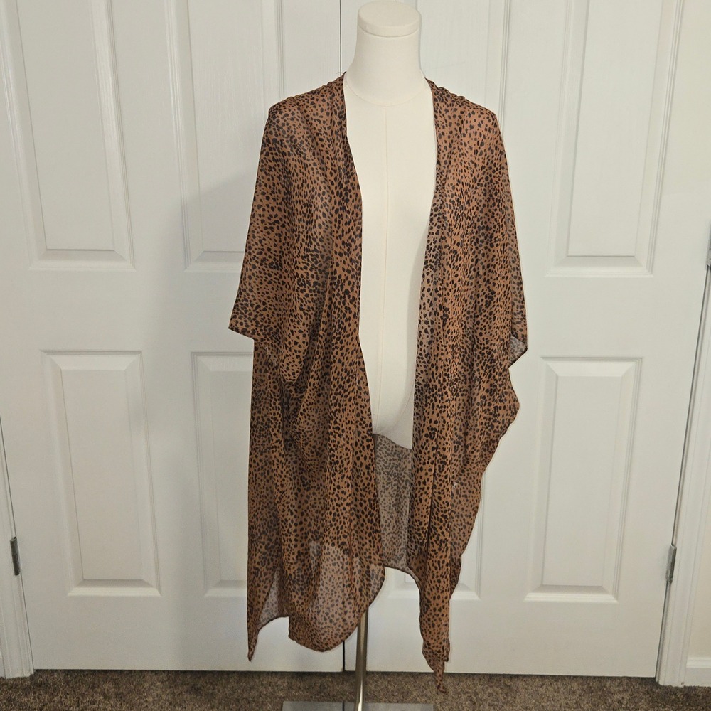 She + Sky Kimono Wrap Womens One Size Brown Leopard Print Open Front Oversized